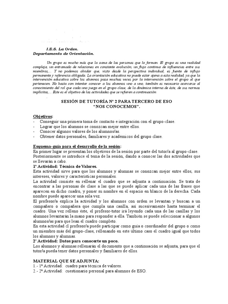Sesión de Tutoría: Nos Conocemos | PDF | Crecimiento personal y profesional