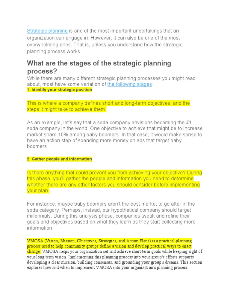 Strategic Planning Explanantion | PDF | Swot Analysis | Goal