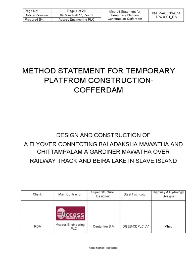 Method Statement For Temporary Platfrom Construction-Cofferdam | PDF ...
