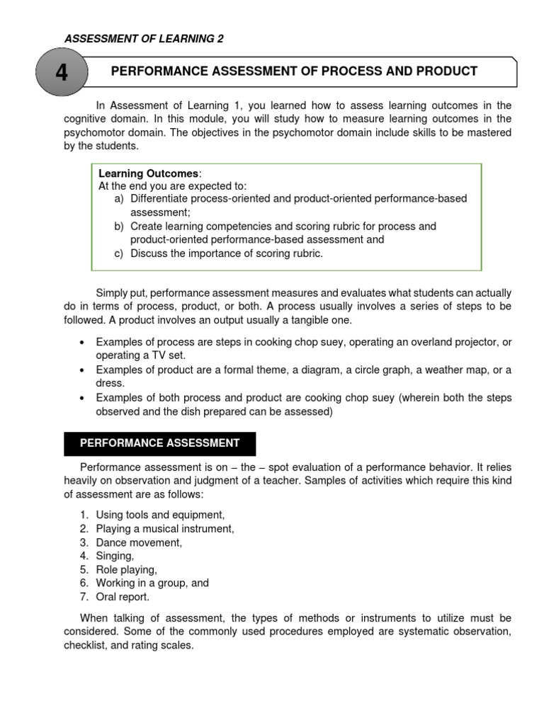 Process and Product Assessment in Education | PDF | Rubric (Academic ...