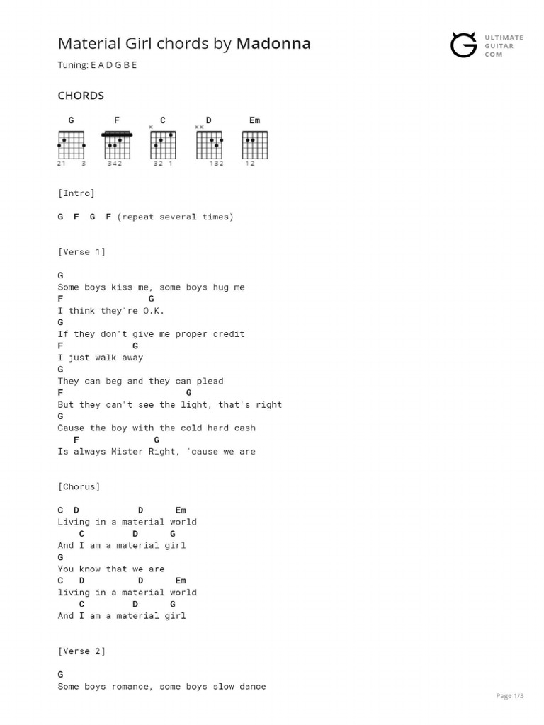 Material Girl Chords PDF