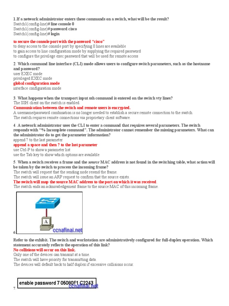 Cisco Switch Configuration Quiz | PDF | Network Switch | Command Line ...