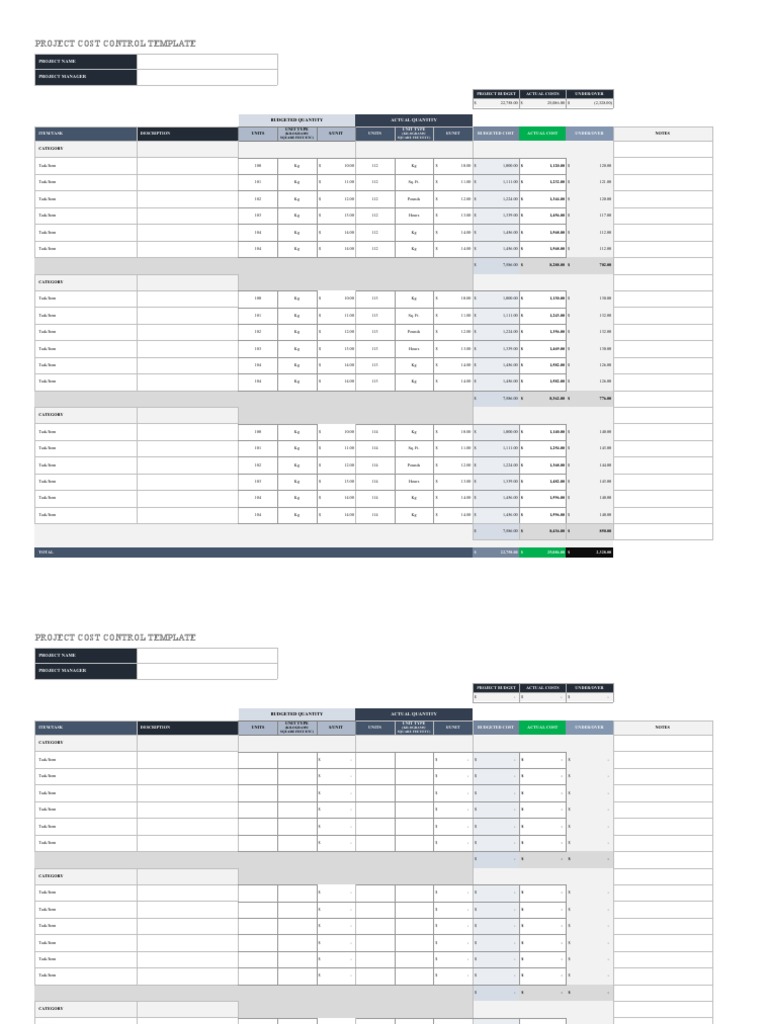 Project Cost Control Template: Project Name Project Manager | PDF