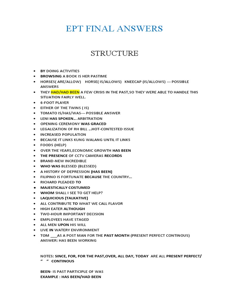 Ept Final Answers: Structure | PDF | Art