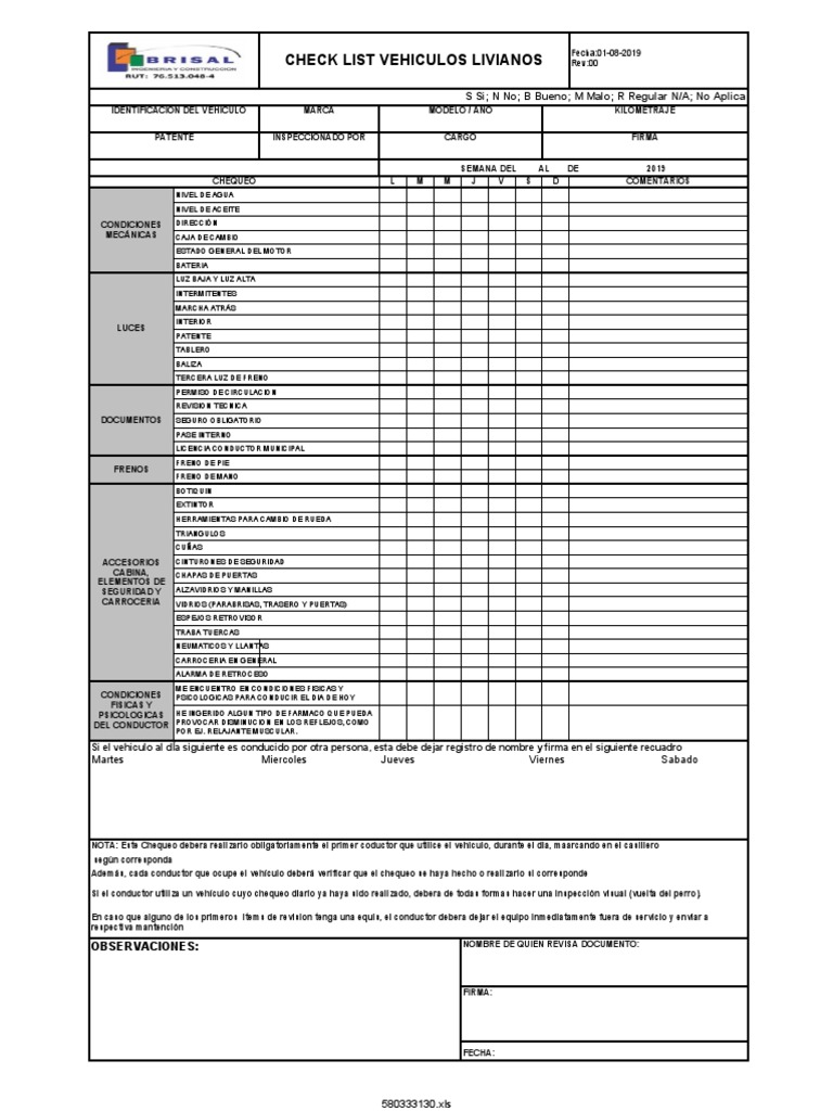 Check List Vehiculos | PDF