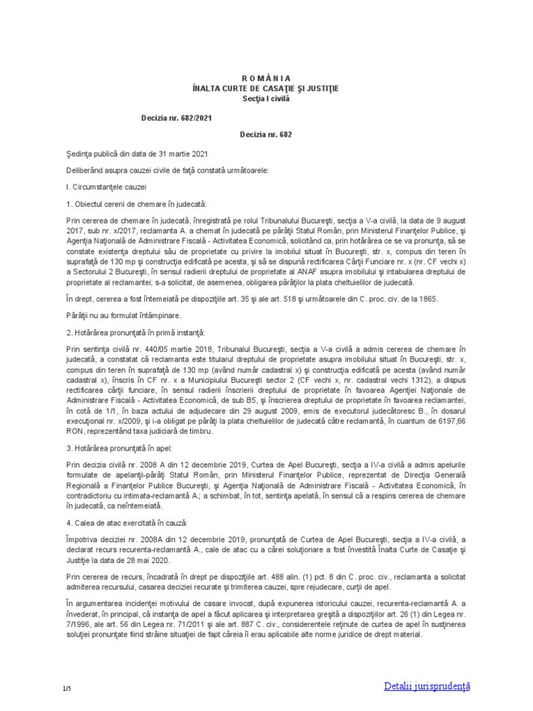 ICCJ, Decizia Civilă 682 Din 2021 | PDF