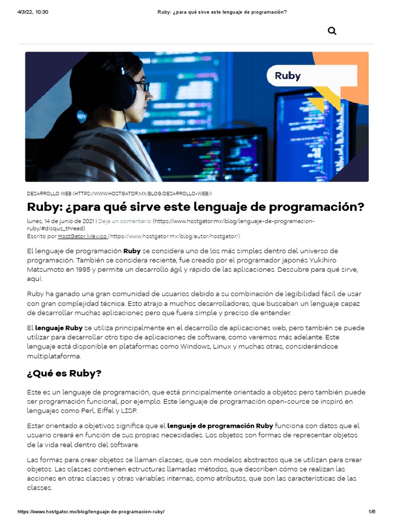 Ruby - ¿Para Qué Sirve Este Lenguaje de Programación | PDF | Ruby ...