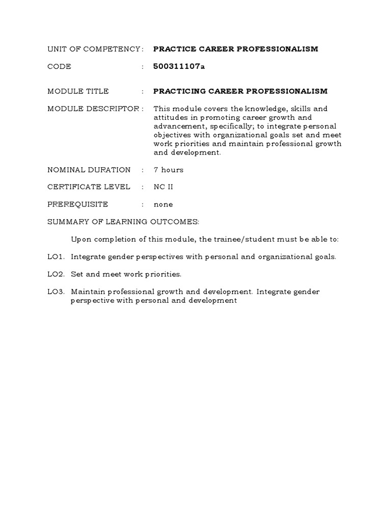 Practicing Career Professionalism | PDF | Goal | Learning