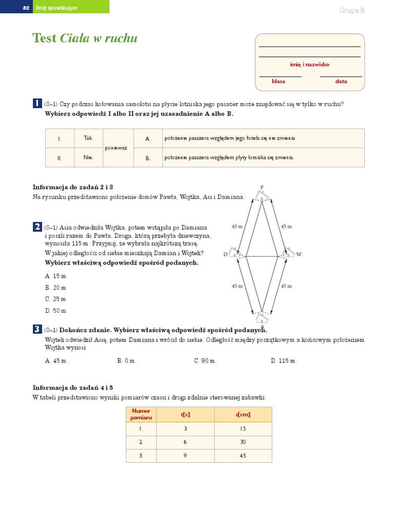 Test Sprawdzajacy 2 Ciala W Ruchu Grupa B | PDF