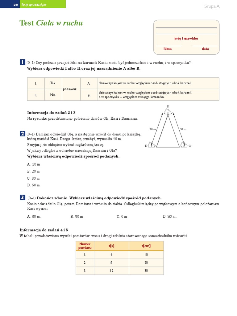 Test Sprawdzajacy 2 Ciala W Ruchu Grupa A PDF