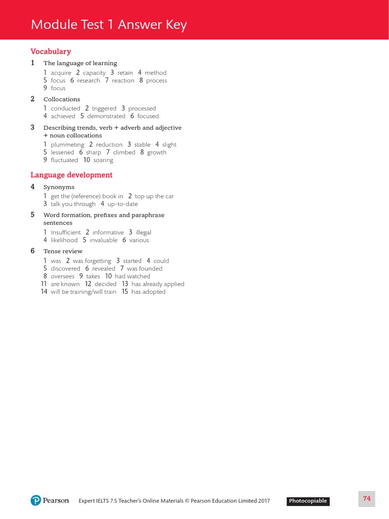 Module Test 1 Answer Key: Vocabulary | PDF