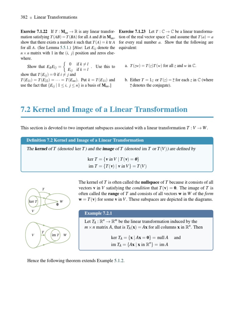 7.2 Kernel and Image of A Linear Transformation | Download Free PDF ...