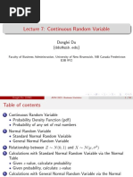 Lecture 7: Continuous Random Variable: Donglei Du (Ddu@unb - Edu)