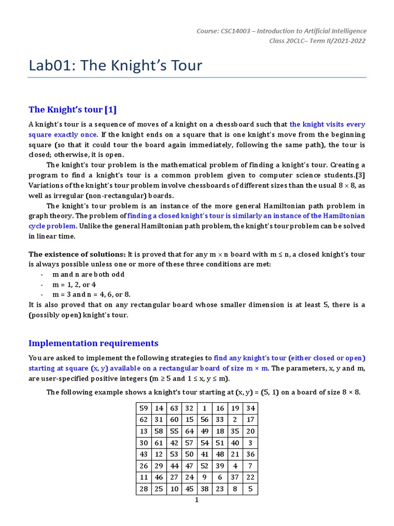 Knight's Tour Problem Strategies | PDF | Mathematics | Computing