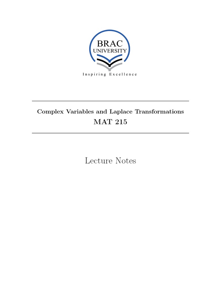 MAT 215 Lecture Notes: Complex Variables | PDF | Function (Mathematics ...