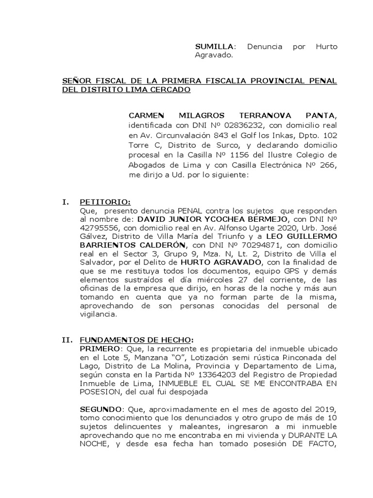 001-2020 - Denuncia Por Robo | PDF | Justicia | Crimen y violencia