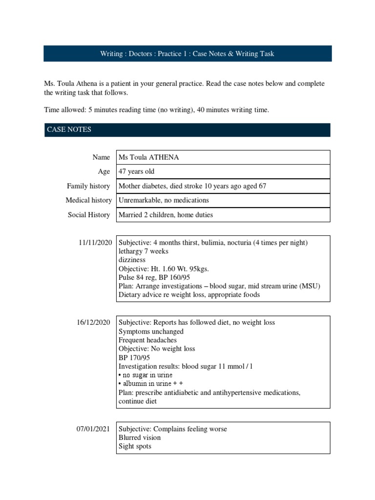 Case Notes for Ms. Toula Athena | PDF | Wellness
