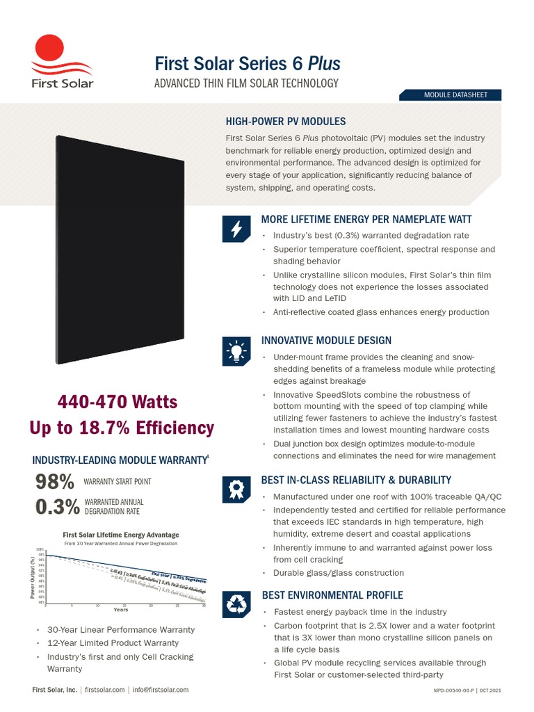 First Solar Series 6 Plus Overview | PDF | Photovoltaics | Solar Power