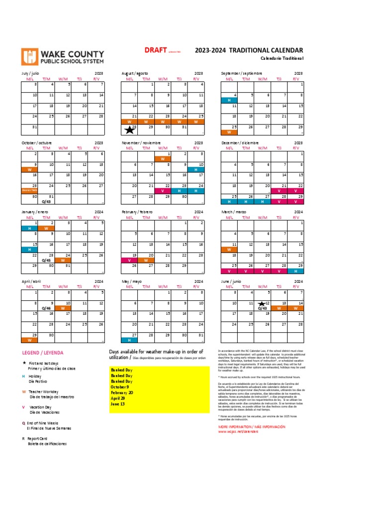 Unc Academic Calendar 2023 24 Draft Wake County 2023-24 School Calendars | Pdf | Calendar