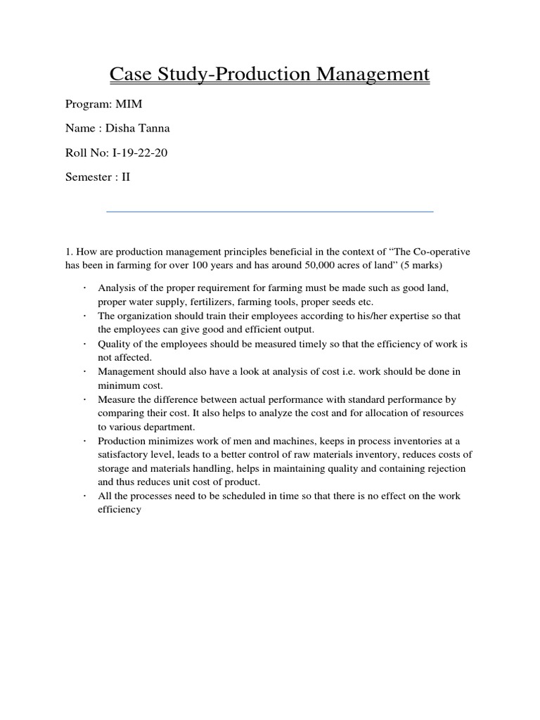 I19!22!12 Production Management Case Study PDF