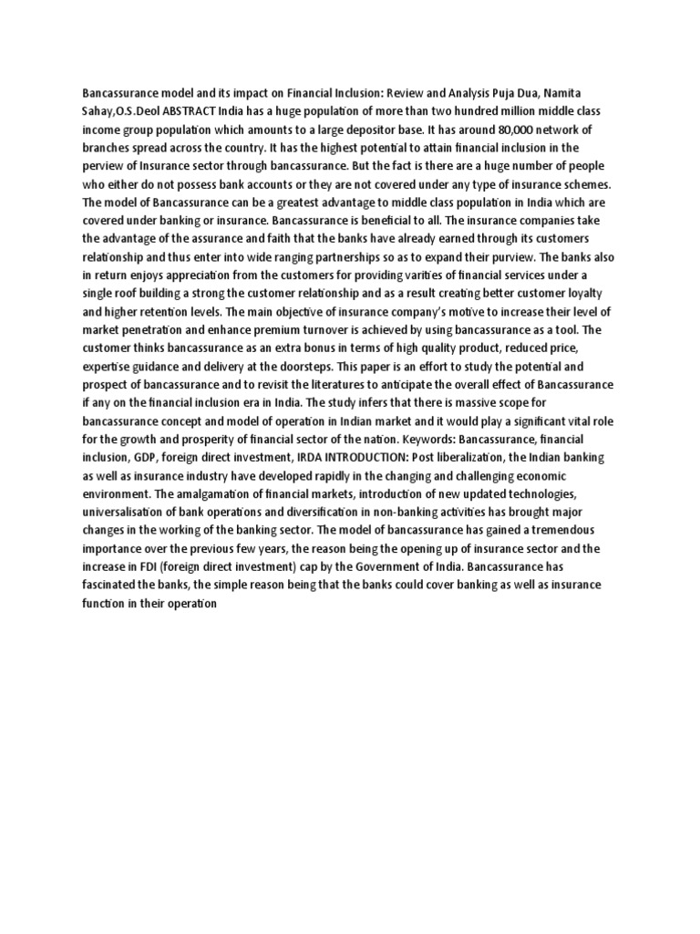 Bancassurance Model and Its Impact On Financial Inclusion 26 | PDF ...