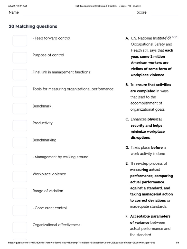 Management Control Processes Quiz | PDF