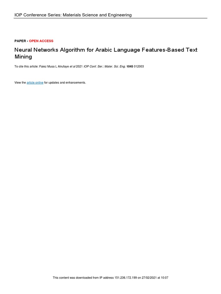 Neural Networks for Arabic Text Mining | PDF | Artificial Neural ...