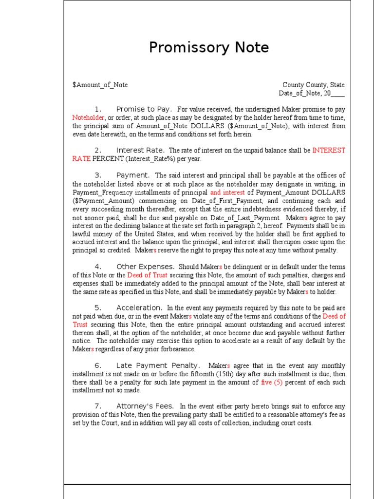 Promissory Note Secured by Deed of Trust | PDF | Promissory Note | Interest