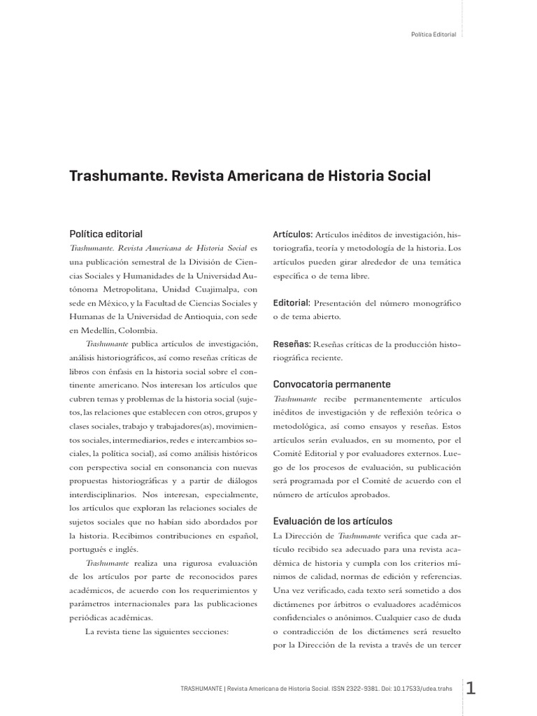 TRAShumante Política Editorial PDF Historiografía Publicación