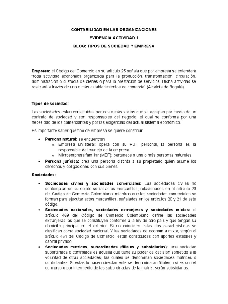 Tipos de Sociedades y Empresas | PDF | Finanzas y dinero