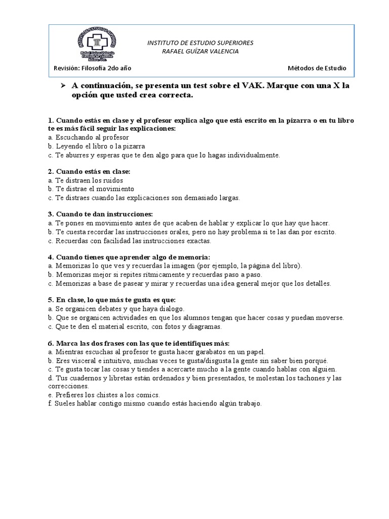 Test Formas de Aprender | PDF