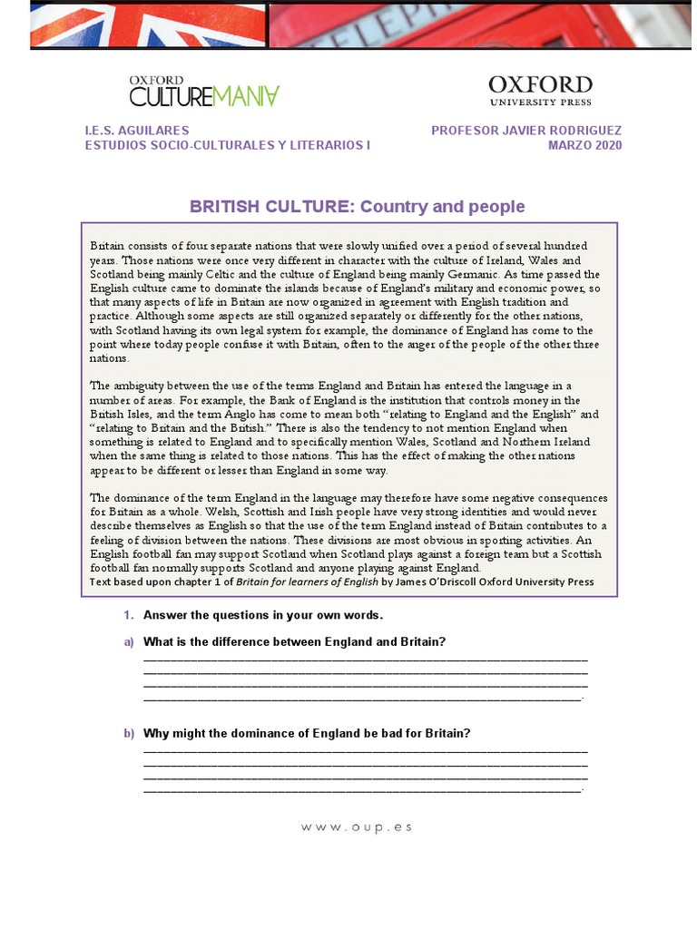 BRITISH CULTURE: Country and People | PDF | Great Britain | United Kingdom