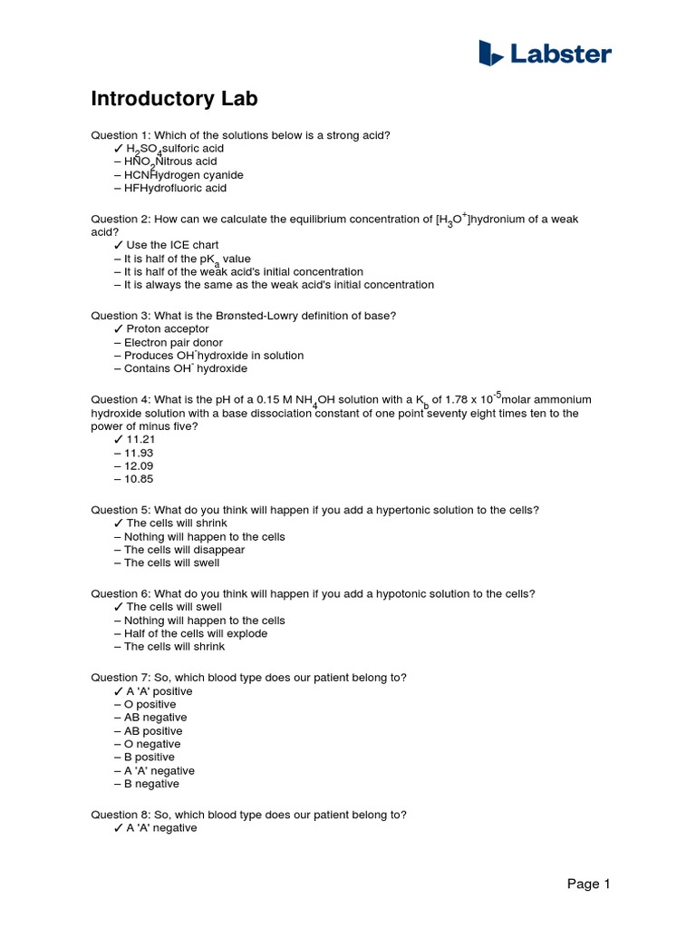 Questions Introductory Lab | PDF | Ph | Acid