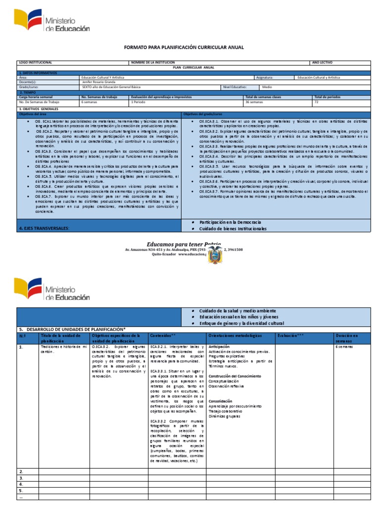 Planificación Curricular Anual ECA 6to | PDF | Plan de estudios ...