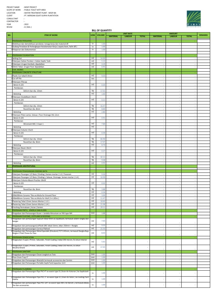Rencana Kerja Toilet Umum WTP | PDF