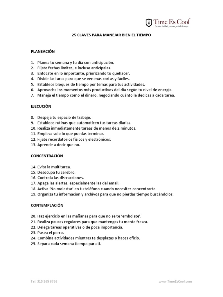 25 Claves para Mejorar la Gestión del Tiempo | PDF | Crecimiento ...