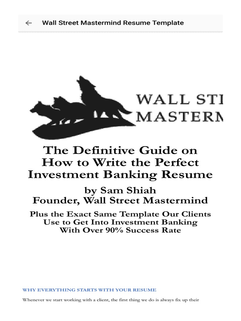 Perfect Investment Banking Resume Guide | PDF | Résumé | Investment Banking
