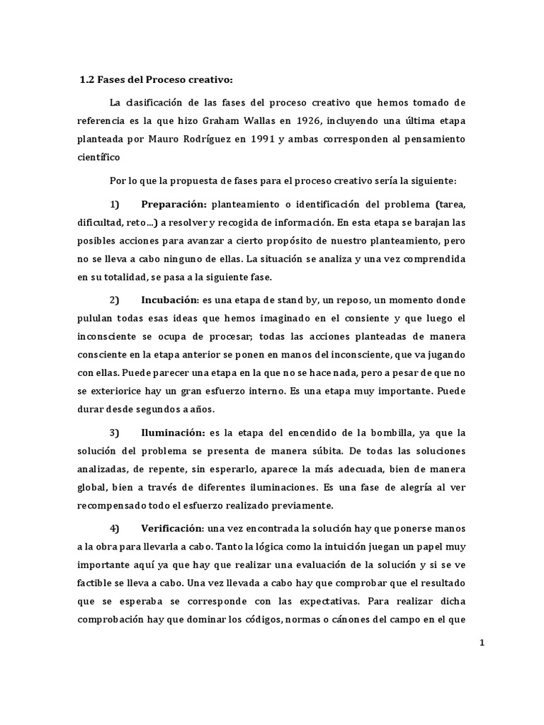 Fases Del Proceso Creativo | PDF | Creatividad | Teoría
