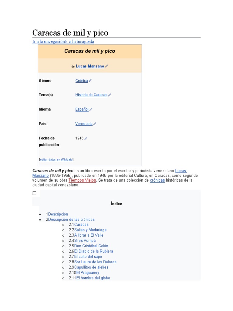 Caracas de Mil y Pico PDF Venezuela