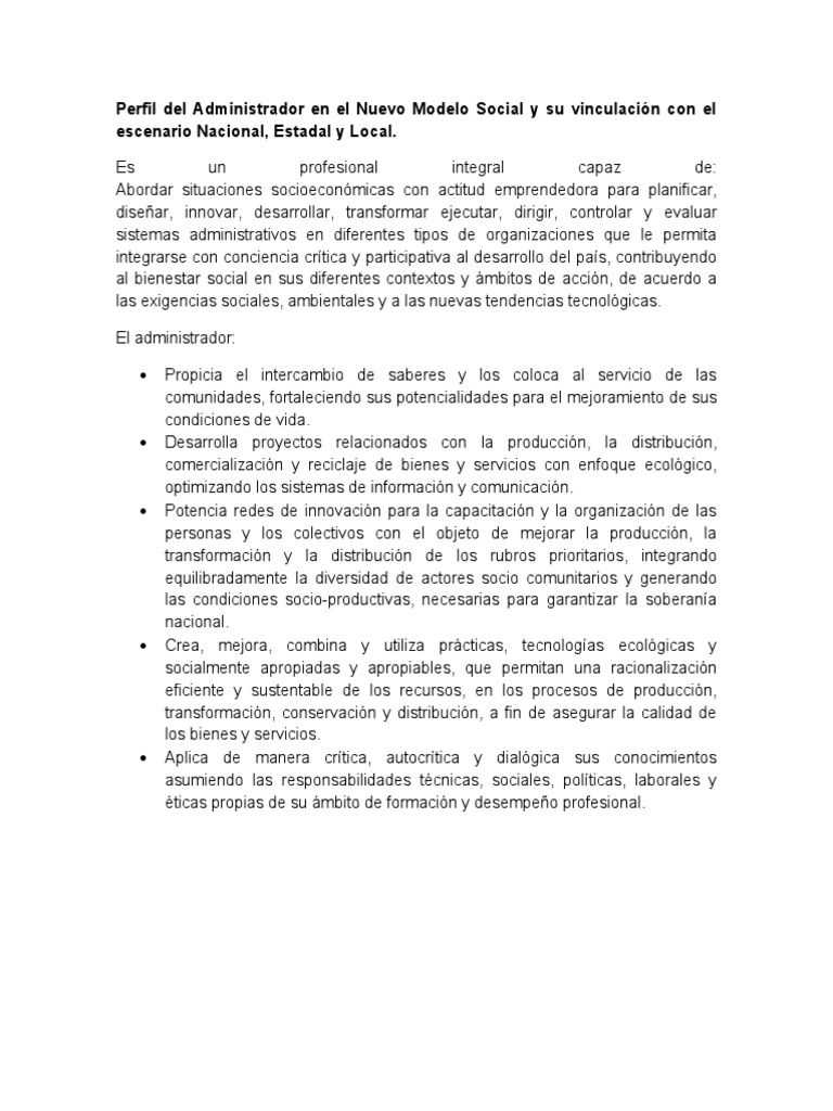 Perfil Del Administrador En El Nuevo Modelo Social Pdf Capitalismo