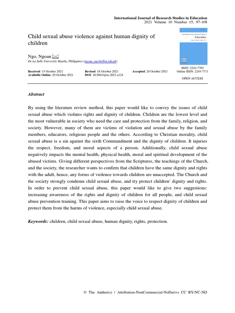 Child Sexual Abuse Violence Against Human Dignity of Children | PDF ...