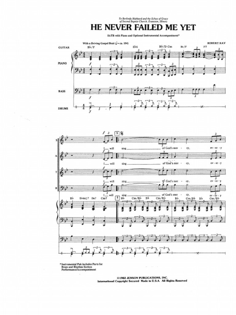 He Never Failed Me Yet Satb Bacc Pdf
