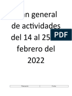 Plan General de Actividades Del 14 Al 25 de Febrero Del 2022