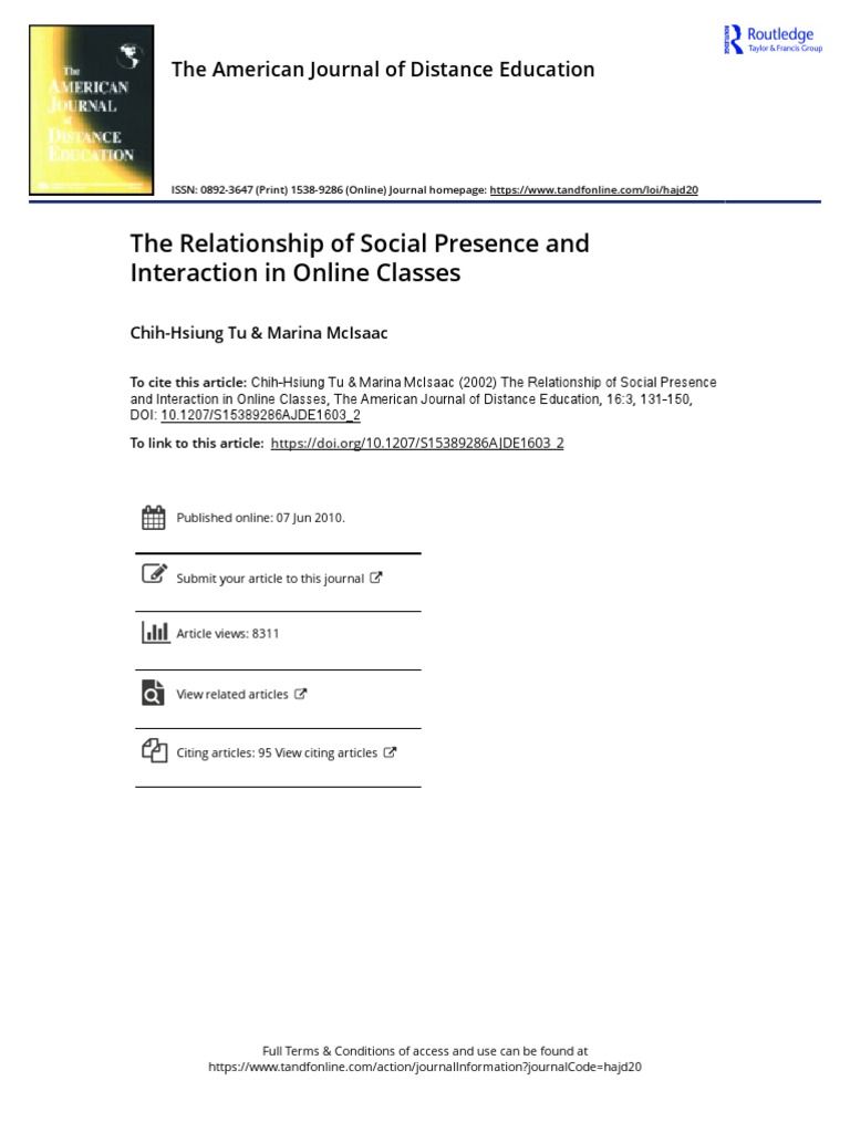 The Relationship of Social Presence and Interaction in Online Classes ...
