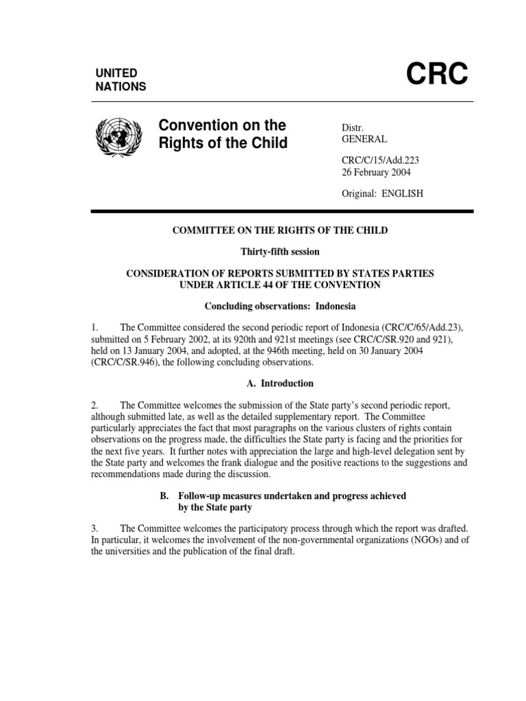 Indonesia CRC Report 2004 | PDF | Children's Rights | Convention On The ...