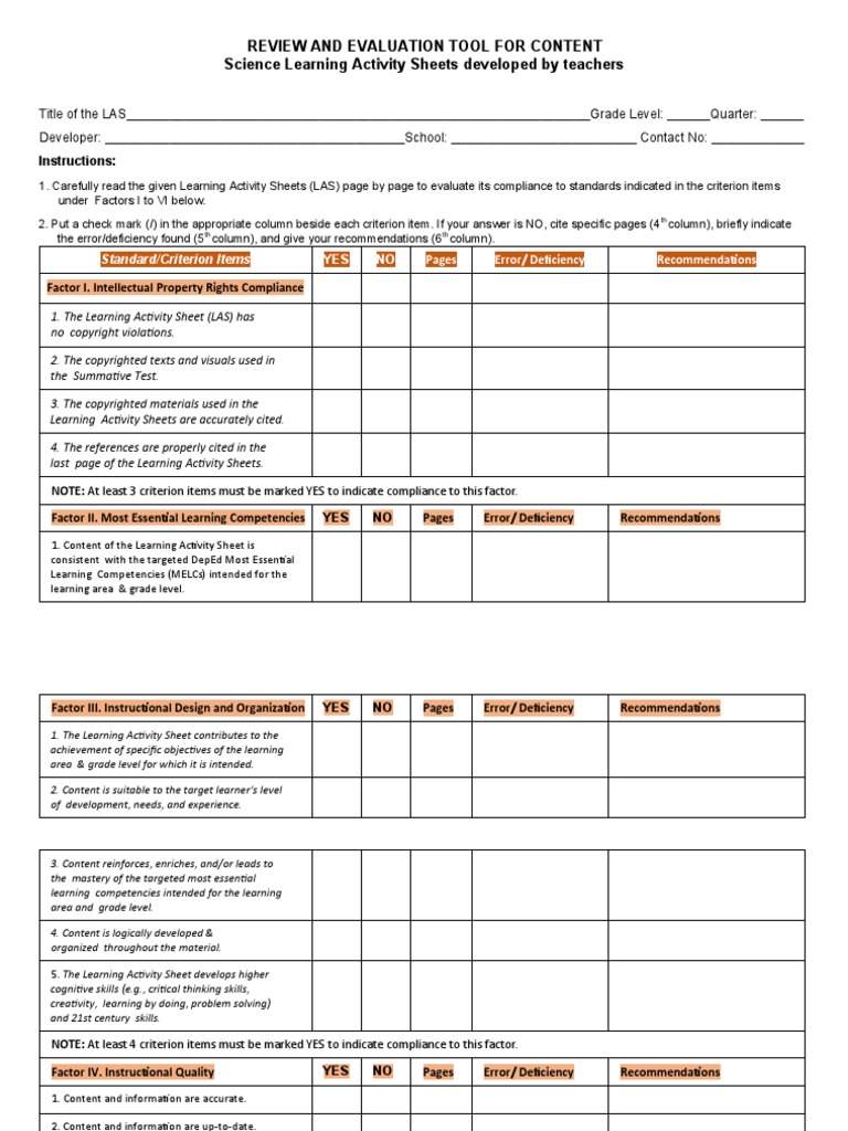 Content Evaluation Tool for LAS | PDF
