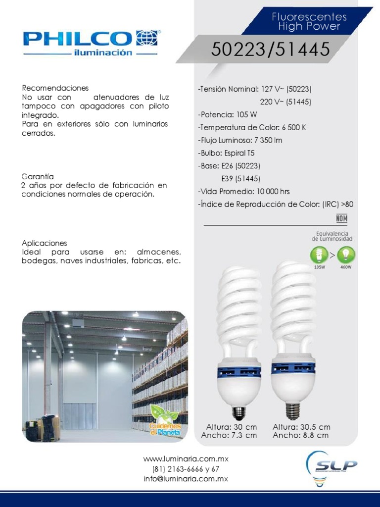 Ficha Técnica Foco Fluorescente High Power 105 Watts 6500K Philco 50223