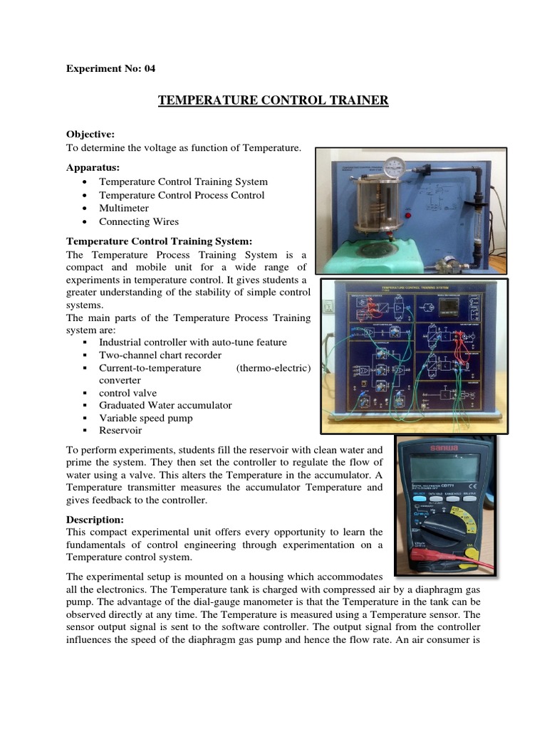 Temperature Control Trainer Experiment No 04 PDF Power Supply