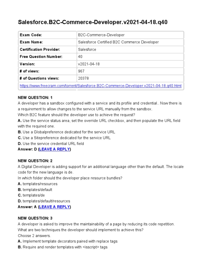 Salesforce B2C Commerce Developer Exam Guide | PDF | Http Cookie ...