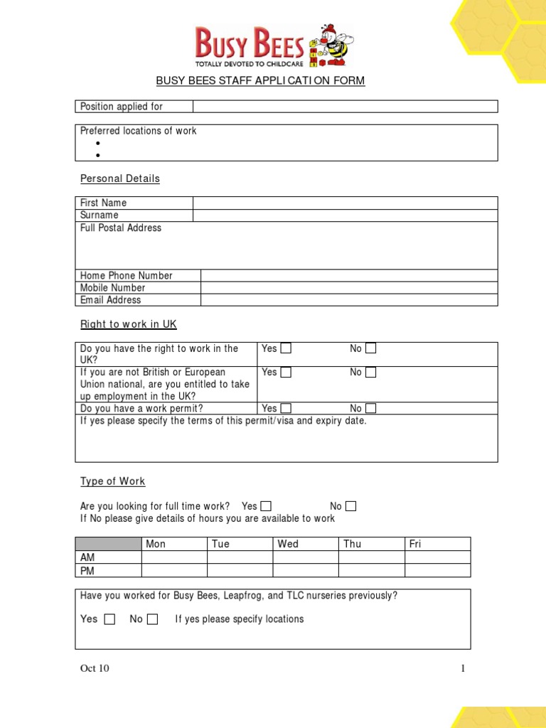 Busy Bees Staff Application Form | PDF | Criminal Record | Social ...